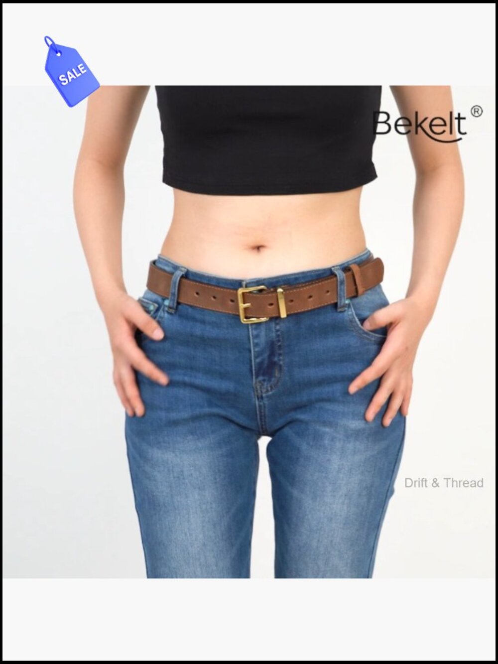 Genuine Full Grain Leather Belt for Jeans Pants with Matte Buckle - Picture 7 of 7